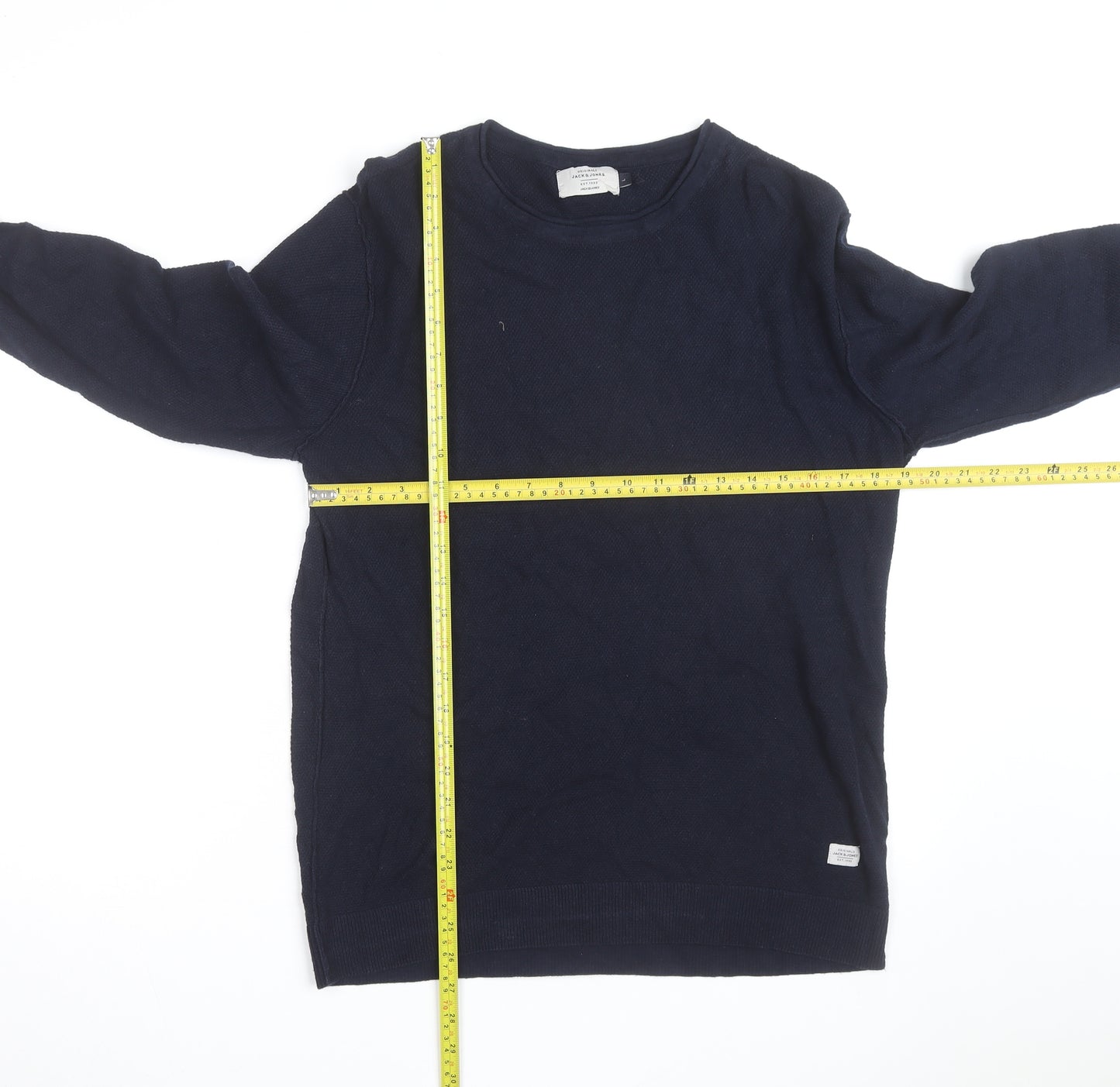 Jack & Jones Men's Blue Cotton Crew Neck Pullover Jumper Size L
