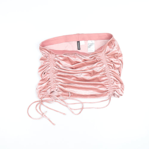 H&M Divided Women’s Pink Velvet Mini Skirt Size L Ruched Drawstring