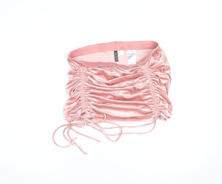 H&M Divided Women’s Pink Velvet Mini Skirt Size L Ruched Drawstring