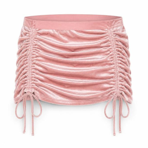H&M Divided Women’s Pink Velvet Mini Skirt Size L Ruched Drawstring