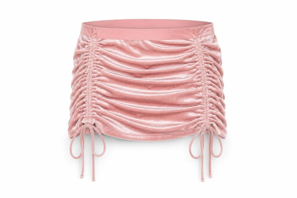H&M Divided Women’s Pink Velvet Mini Skirt Size L Ruched Drawstring