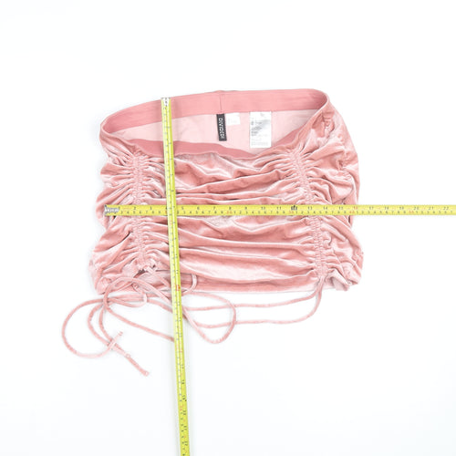 H&M Divided Women’s Pink Velvet Mini Skirt Size L Ruched Drawstring