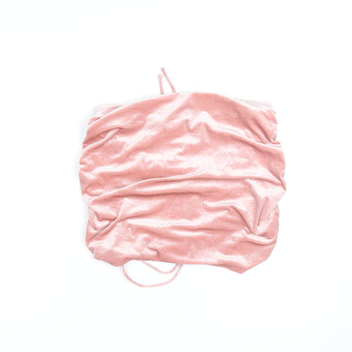 H&M Divided Women’s Pink Velvet Mini Skirt Size L Ruched Drawstring