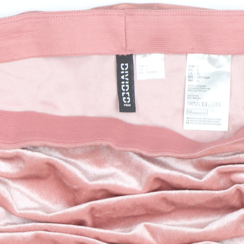 H&M Divided Women’s Pink Velvet Mini Skirt Size L Ruched Drawstring