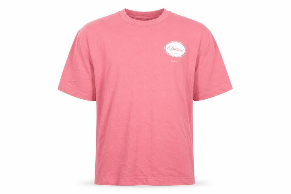 Front view of River Island Men Pink Luminis Studios Graphic T-Shirt L Cotton