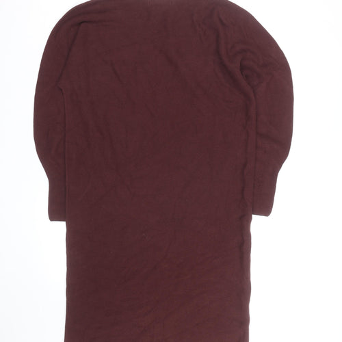 Uniqlo Women Brown Wool V-Neck Long Sleeve Knee Length Sweater Dress XS