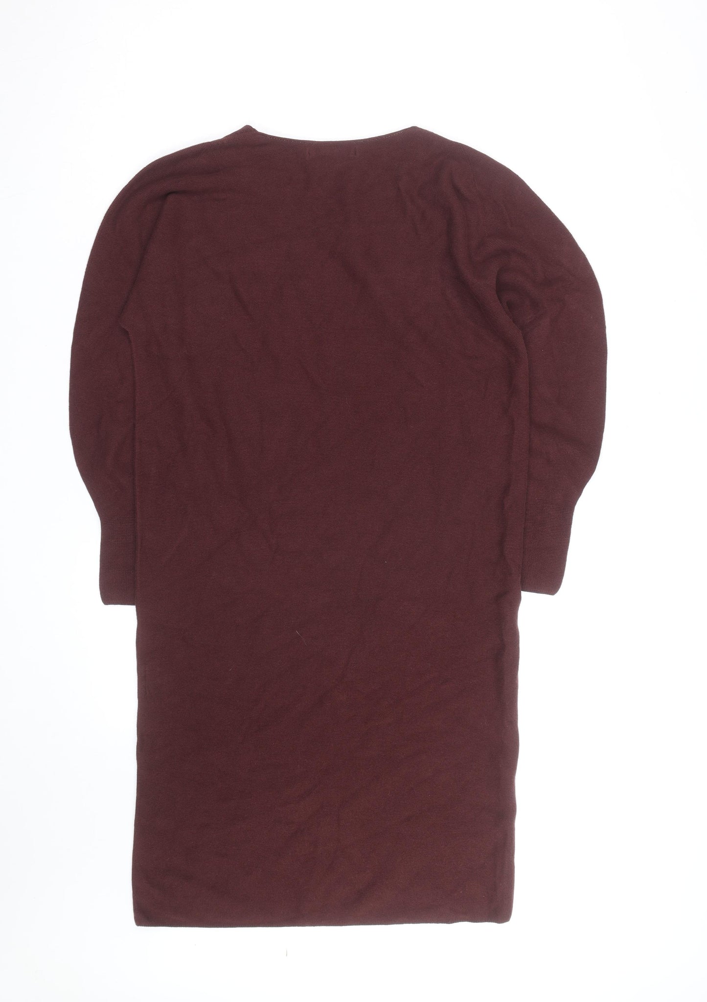 Uniqlo Women Brown Wool V-Neck Long Sleeve Knee Length Sweater Dress XS