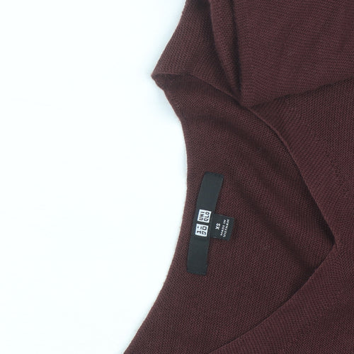 Uniqlo Women Brown Wool V-Neck Long Sleeve Knee Length Sweater Dress XS