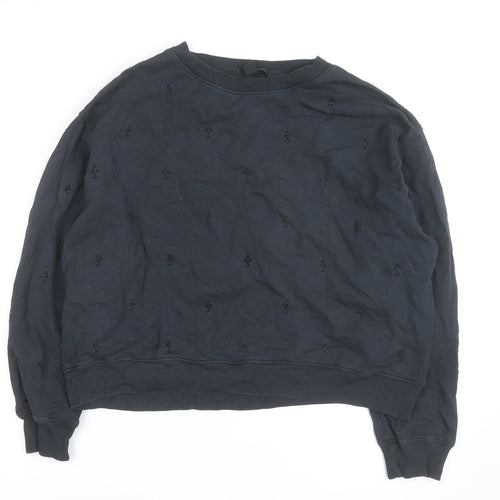 AllSaints Women Black Beaded Crew Neck Pullover Sweatshirt Medium