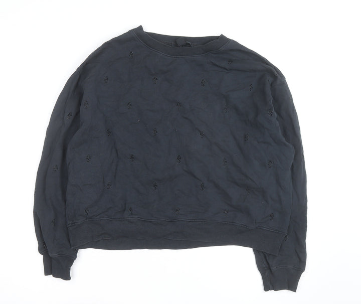 AllSaints Women Black Beaded Crew Neck Pullover Sweatshirt Medium