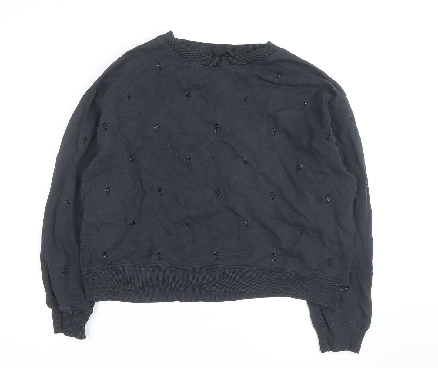 AllSaints Women Black Beaded Crew Neck Pullover Sweatshirt Medium