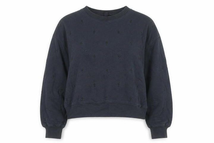 AllSaints Women Black Beaded Crew Neck Pullover Sweatshirt Medium