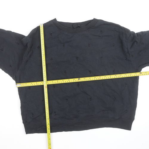 AllSaints Women Black Beaded Crew Neck Pullover Sweatshirt Medium