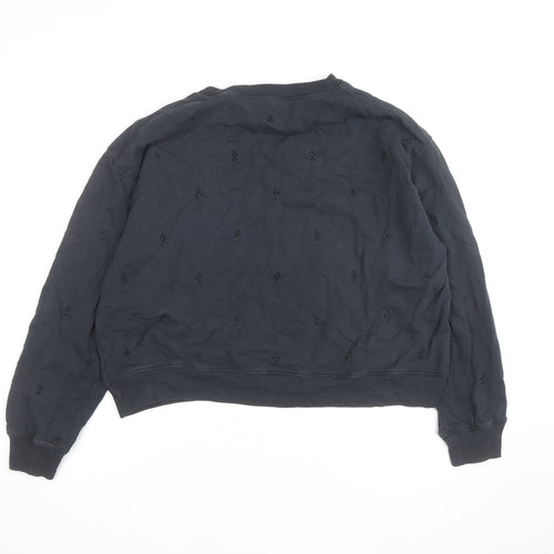 AllSaints Women Black Beaded Crew Neck Pullover Sweatshirt Medium