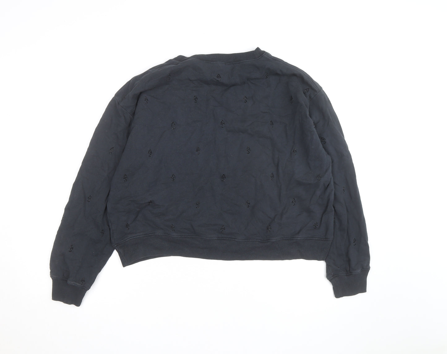 AllSaints Women Black Beaded Crew Neck Pullover Sweatshirt Medium