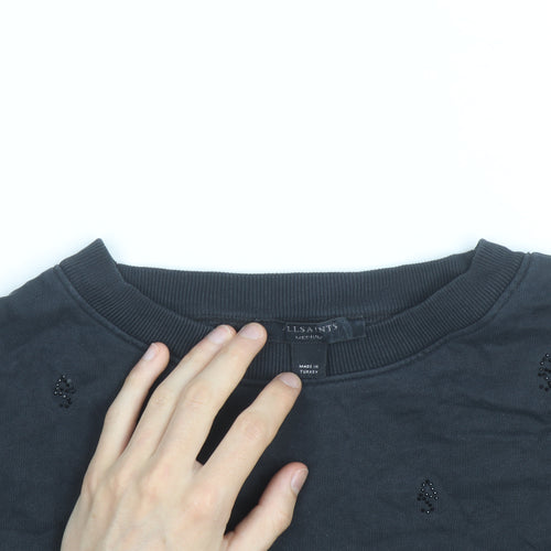 AllSaints Women Black Beaded Crew Neck Pullover Sweatshirt Medium