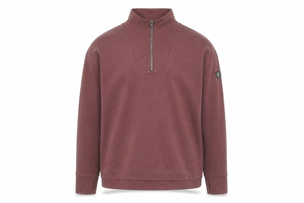 Front view of Trespass Men's Brown 1/4 Zip Pullover Sweatshirt, size L