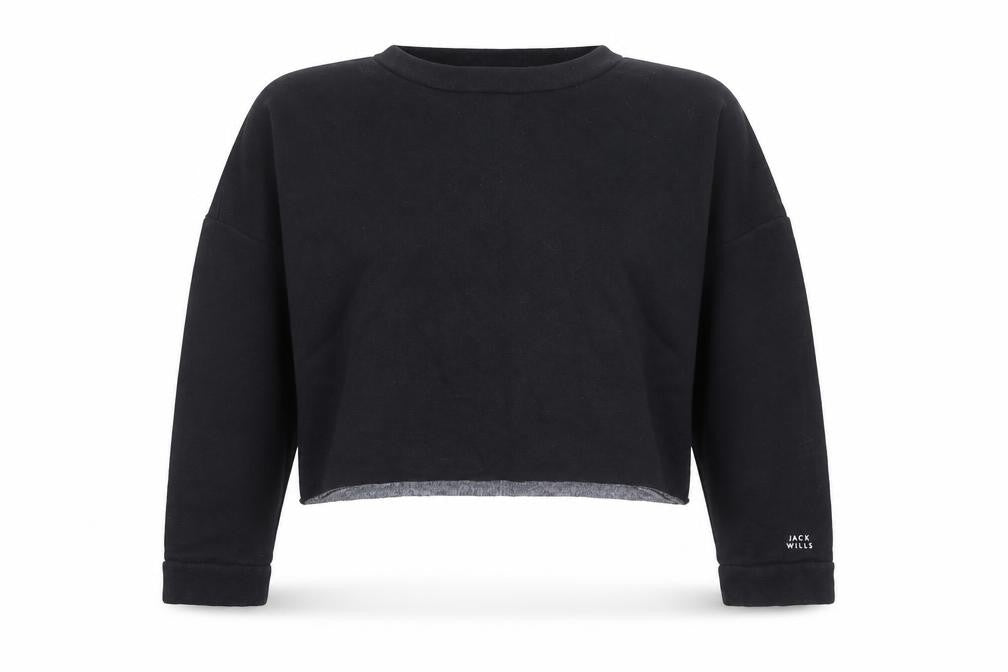 Jack Wills Womens Black UK 10 Cropped Pullover Sweatshirt