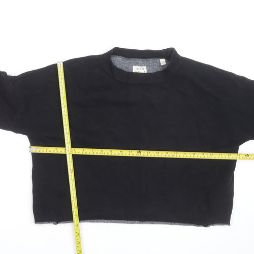 Jack Wills Womens Black UK 10 Cropped Pullover Sweatshirt