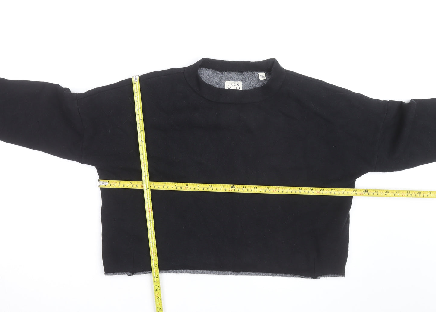 Jack Wills Womens Black UK 10 Cropped Pullover Sweatshirt