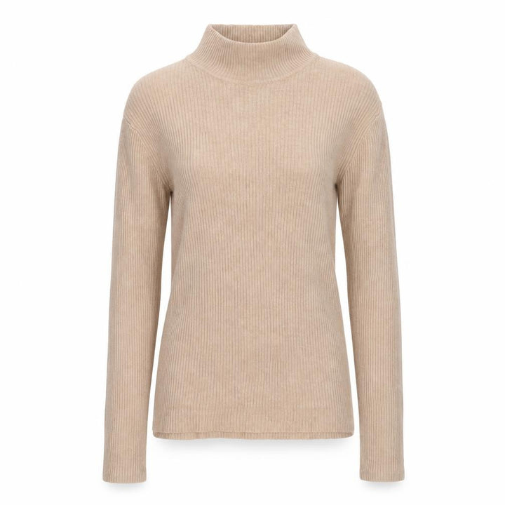 Boohoo Women Beige Mock Neck Ribbed Knit Long Sleeve Jumper S