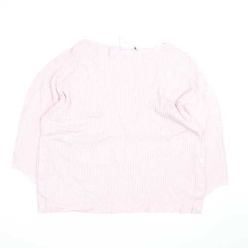 Marks and Spencer Women Pink XL Ribbed V-Neck Pullover Jumper