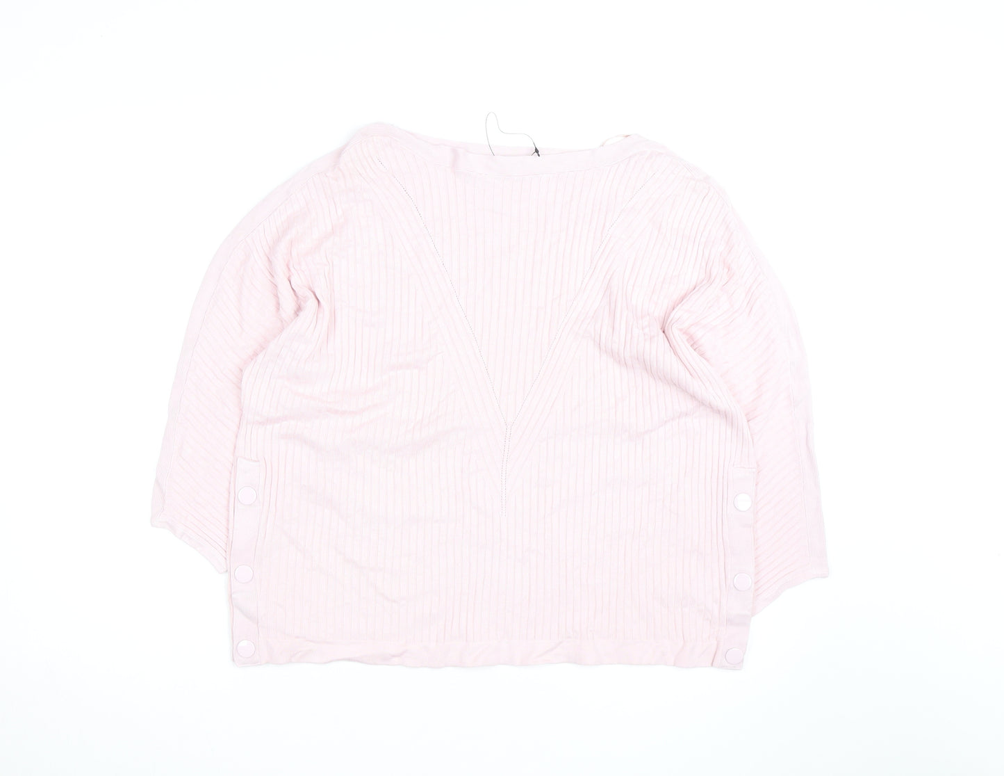 Marks and Spencer Women Pink XL Ribbed V-Neck Pullover Jumper