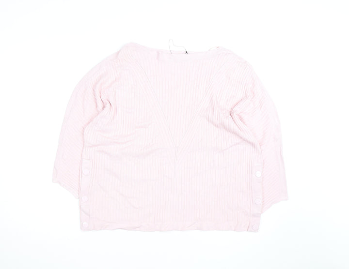 Marks and Spencer Women Pink XL Ribbed V-Neck Pullover Jumper