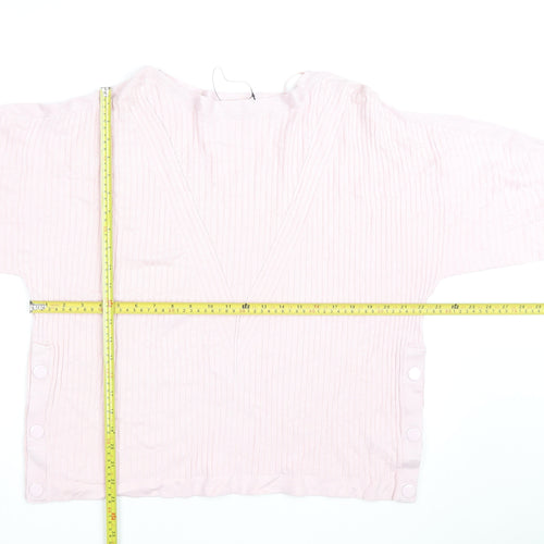 Marks and Spencer Women Pink XL Ribbed V-Neck Pullover Jumper