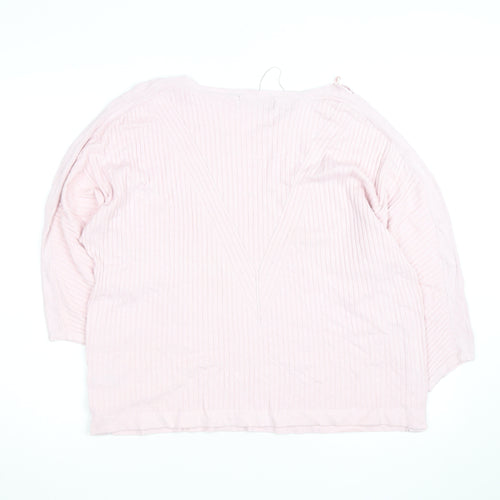 Marks and Spencer Women Pink XL Ribbed V-Neck Pullover Jumper