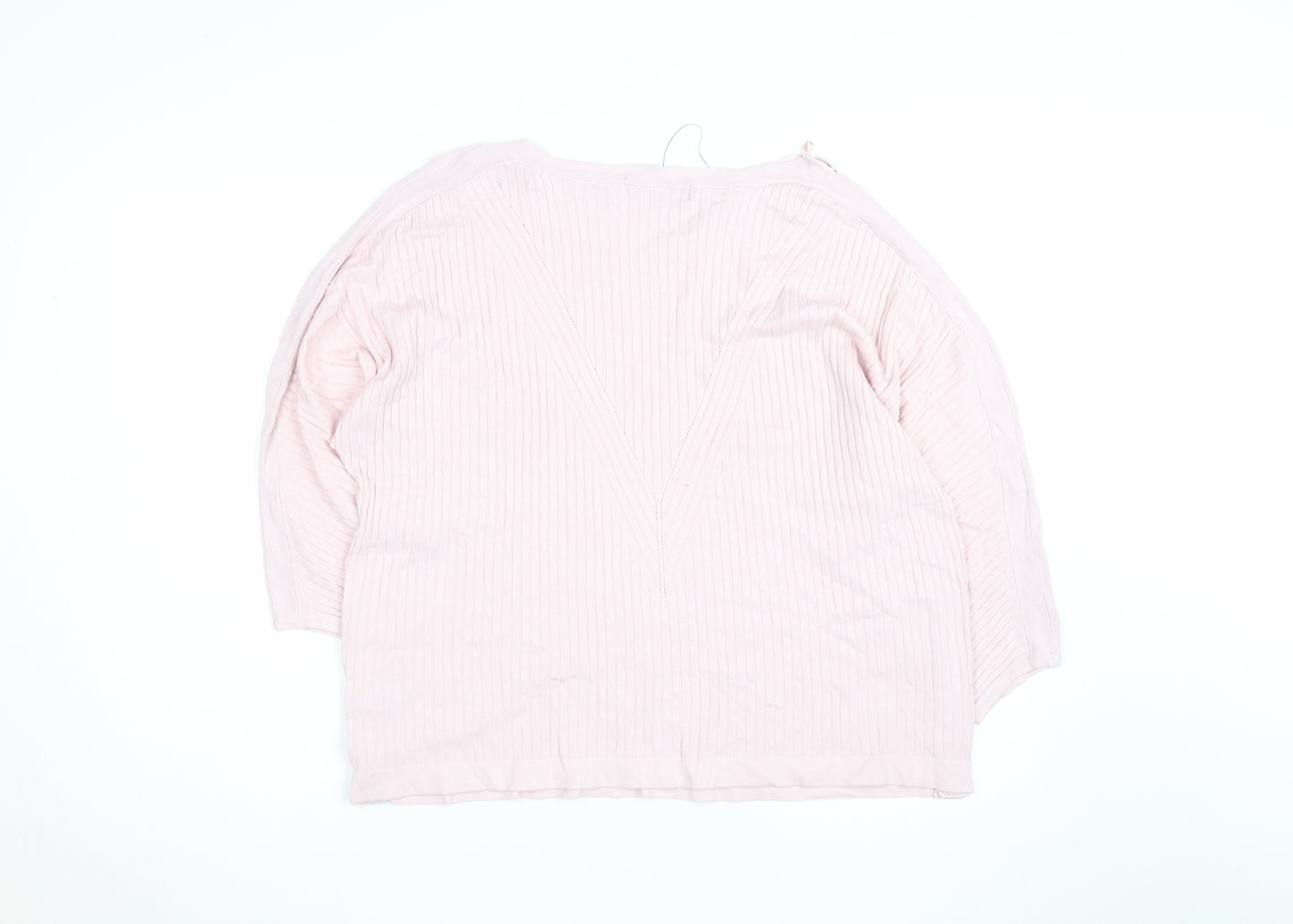 Marks and Spencer Women Pink XL Ribbed V-Neck Pullover Jumper