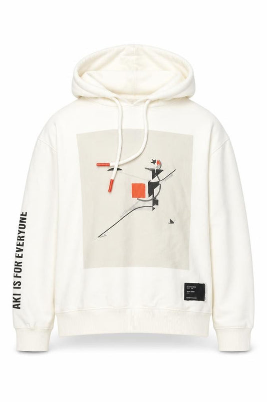 Pull&Bear Men's White Graphic Art Hoodie Size L Pullover Fleece