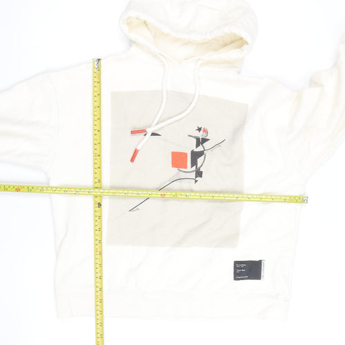 Pull&Bear Men's White Graphic Art Hoodie Size L Pullover Fleece
