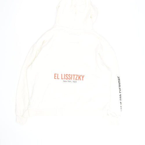 Pull&Bear Men's White Graphic Art Hoodie Size L Pullover Fleece