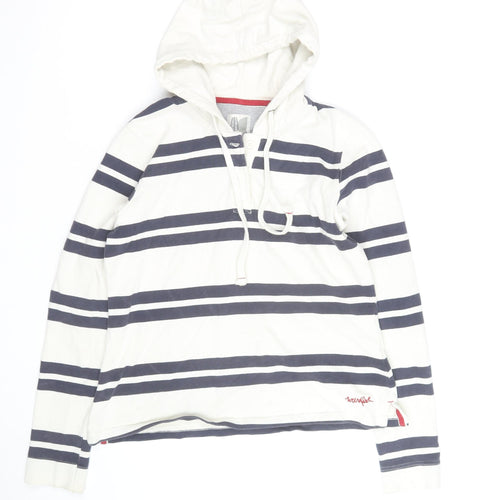 White Stuff Womens White Navy Striped Hoodie Size 14 Cotton Pullover