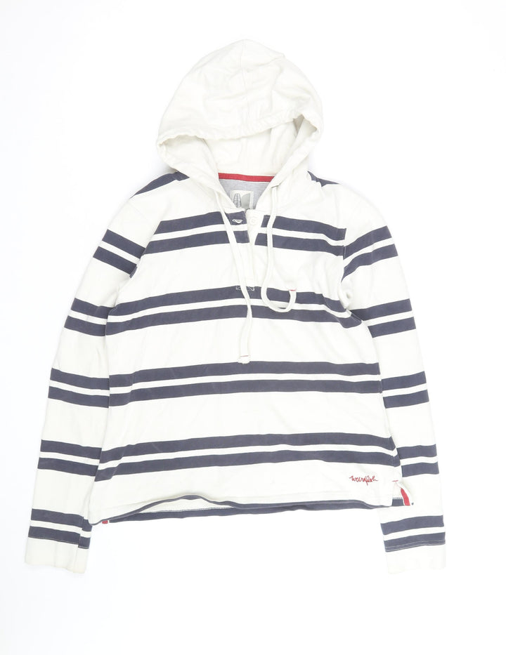 White Stuff Womens White Navy Striped Hoodie Size 14 Cotton Pullover