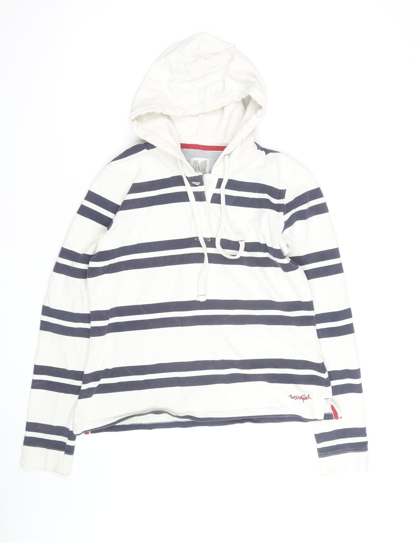 White Stuff Womens White Navy Striped Hoodie Size 14 Cotton Pullover