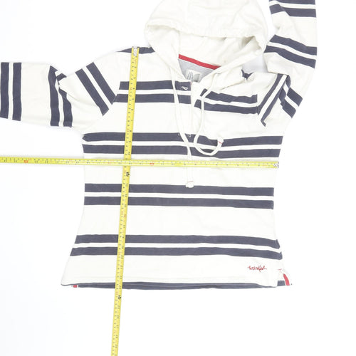 White Stuff Womens White Navy Striped Hoodie Size 14 Cotton Pullover
