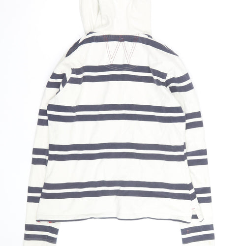 White Stuff Womens White Navy Striped Hoodie Size 14 Cotton Pullover