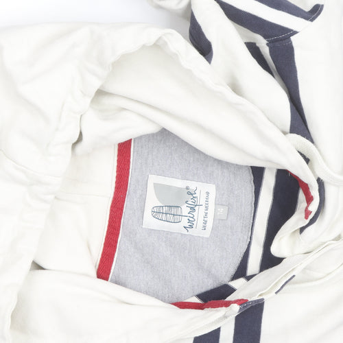 White Stuff Womens White Navy Striped Hoodie Size 14 Cotton Pullover