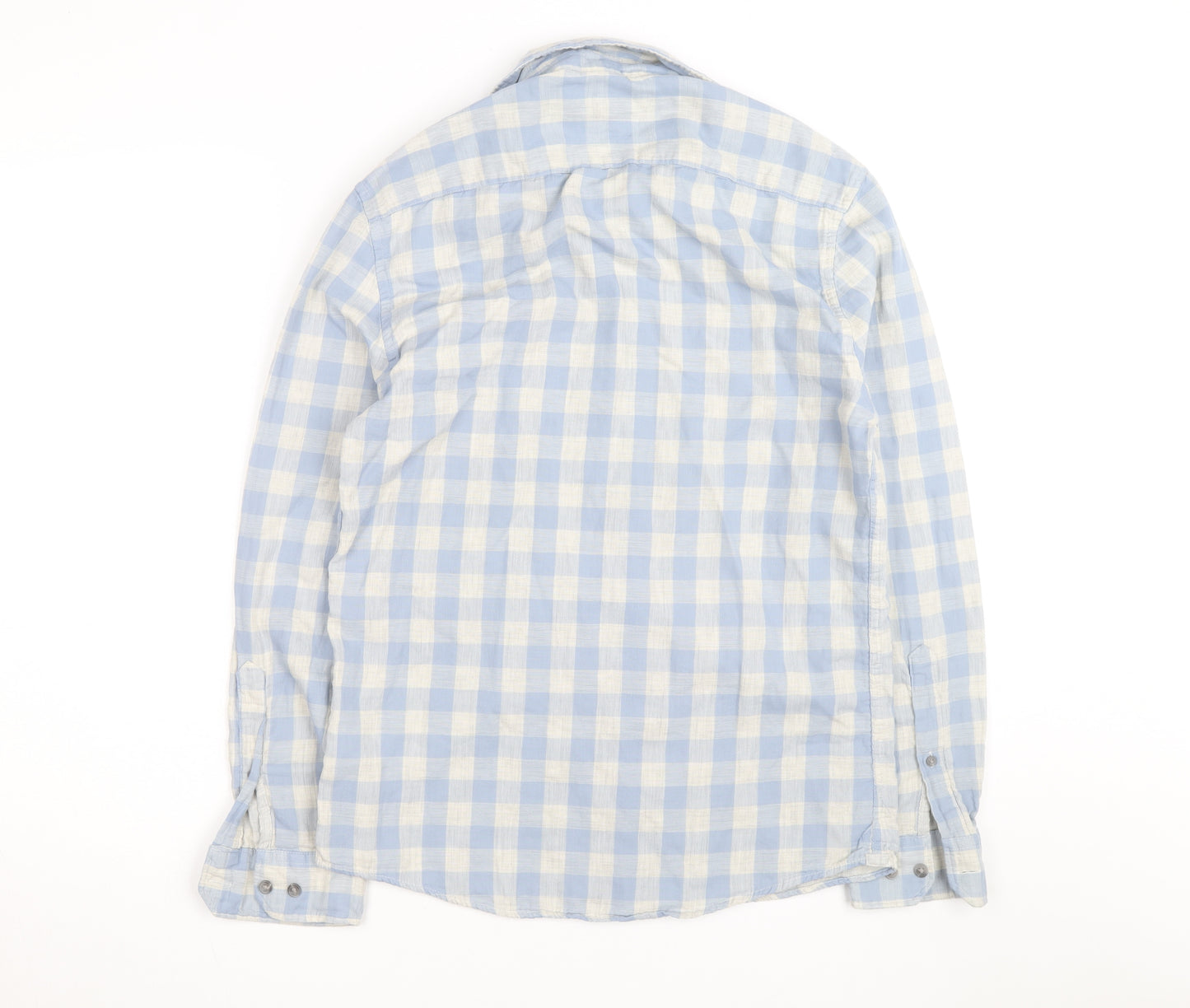 Marks and Spencer Men's Blue Check Linen Cotton Regular Fit Shirt S