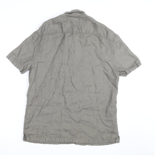 Marks and Spencer Men's Grey Linen Short Sleeve Button-Up Shirt Size M