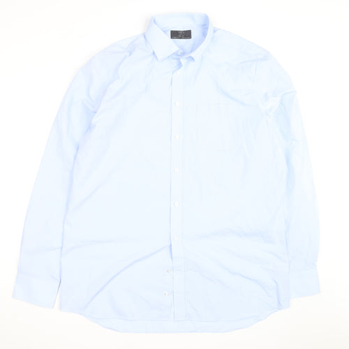 Marks and Spencer Men's Light Blue Regular Fit Long Sleeve Button-Up Shirt 17L
