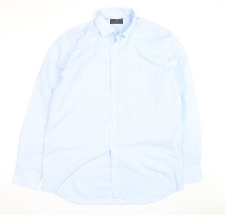 Marks and Spencer Men's Light Blue Regular Fit Long Sleeve Button-Up Shirt 17L