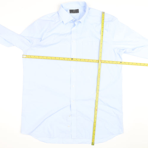 Marks and Spencer Men's Light Blue Regular Fit Long Sleeve Button-Up Shirt 17L