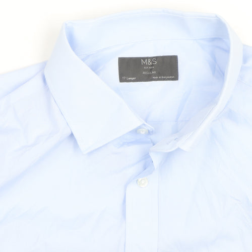 Marks and Spencer Men's Light Blue Regular Fit Long Sleeve Button-Up Shirt 17L
