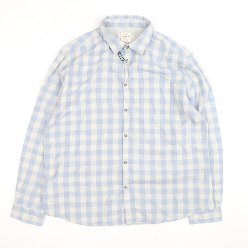 Marks and Spencer Men's Blue Check Regular Fit 2XL Long Sleeve Shirt