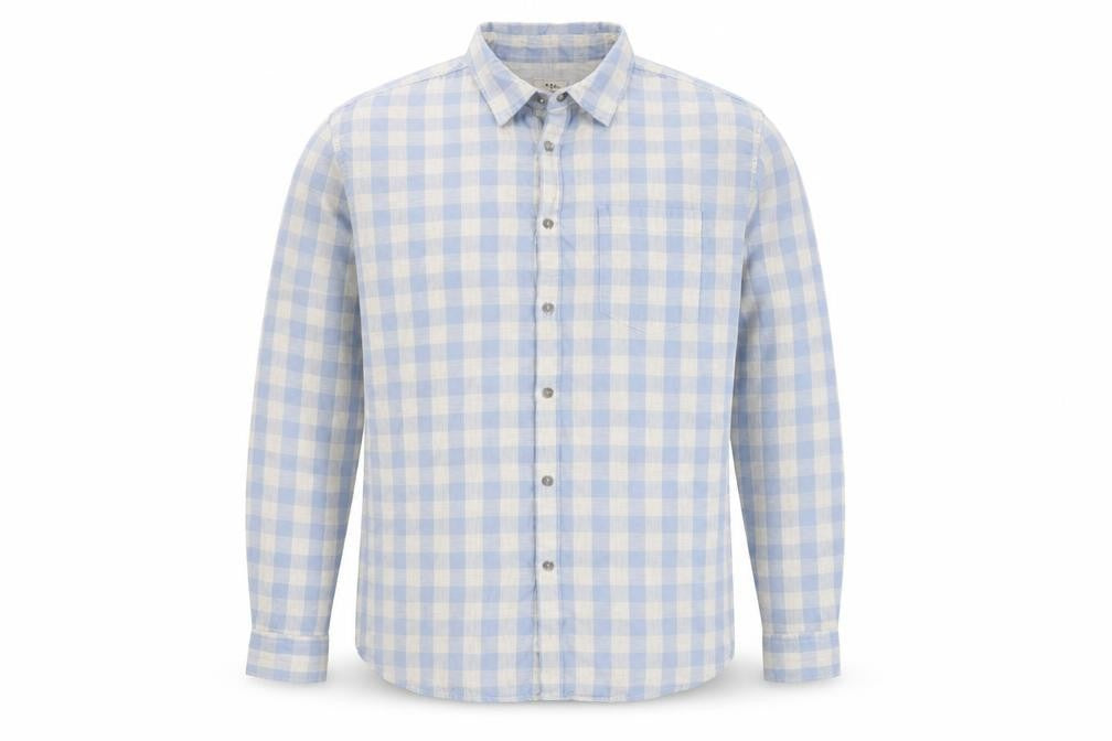 Front view of Marks & Spencer Men's Blue Check Regular Fit 2XL Long Sleeve Shirt