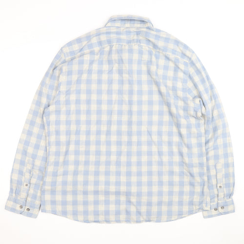 Marks and Spencer Men's Blue Check Regular Fit 2XL Long Sleeve Shirt