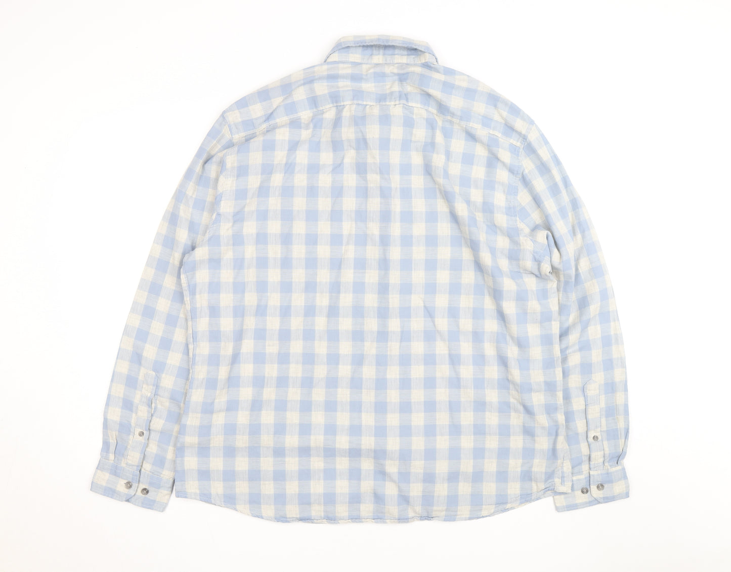Marks and Spencer Men's Blue Check Regular Fit 2XL Long Sleeve Shirt